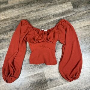 Altar'd State Blouse Women's S Rust Brown Cropped Balloon Long Sleeve Wrap Front
